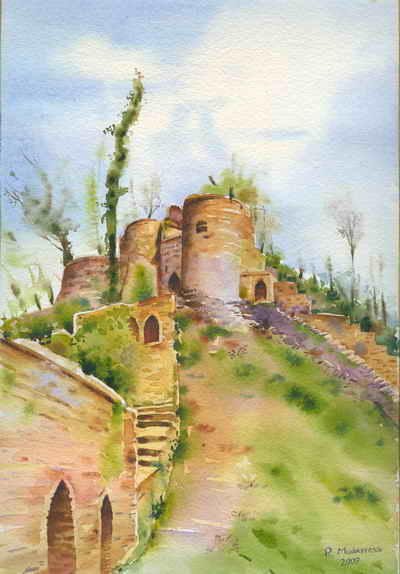 آبرنگ- نقاشی از قلعه رودخان - فومن