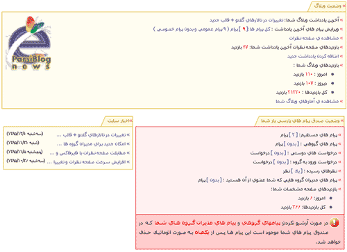 تصویر صفحه ی خانگی پارسی بلاگ - صفحه ی جدید مدیریت